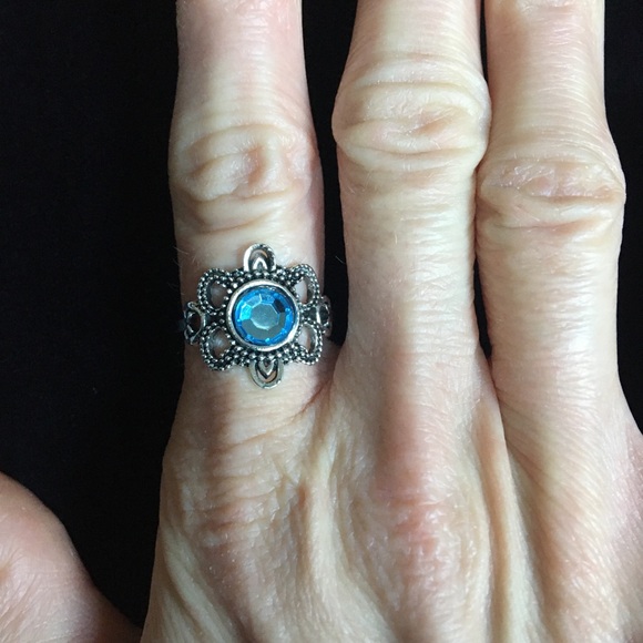 Jewelry - Silver Boho Flower Shaped Blue Stone Ring